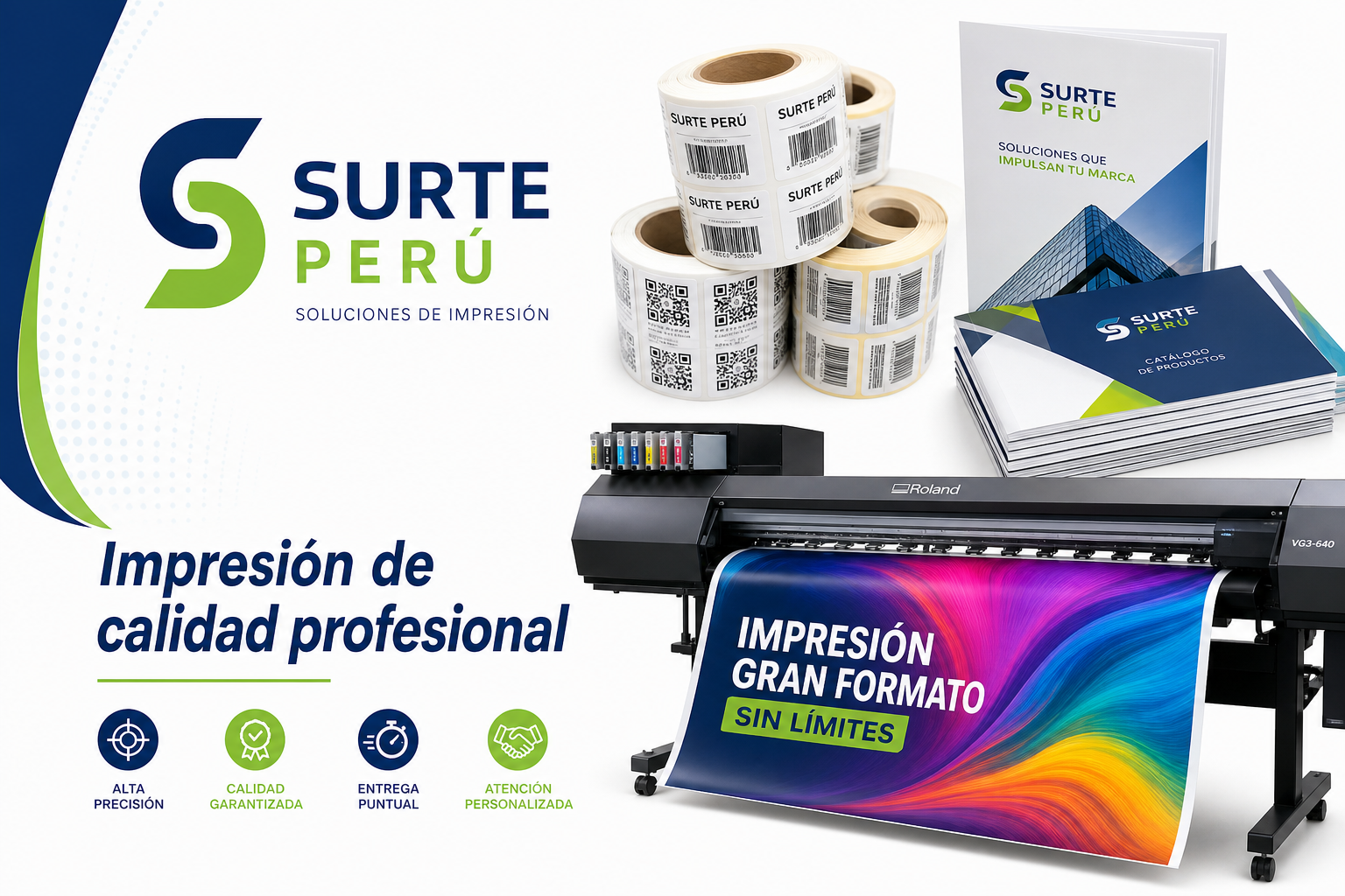 Servicios de impresión profesional — etiquetas, folletos y gran formato